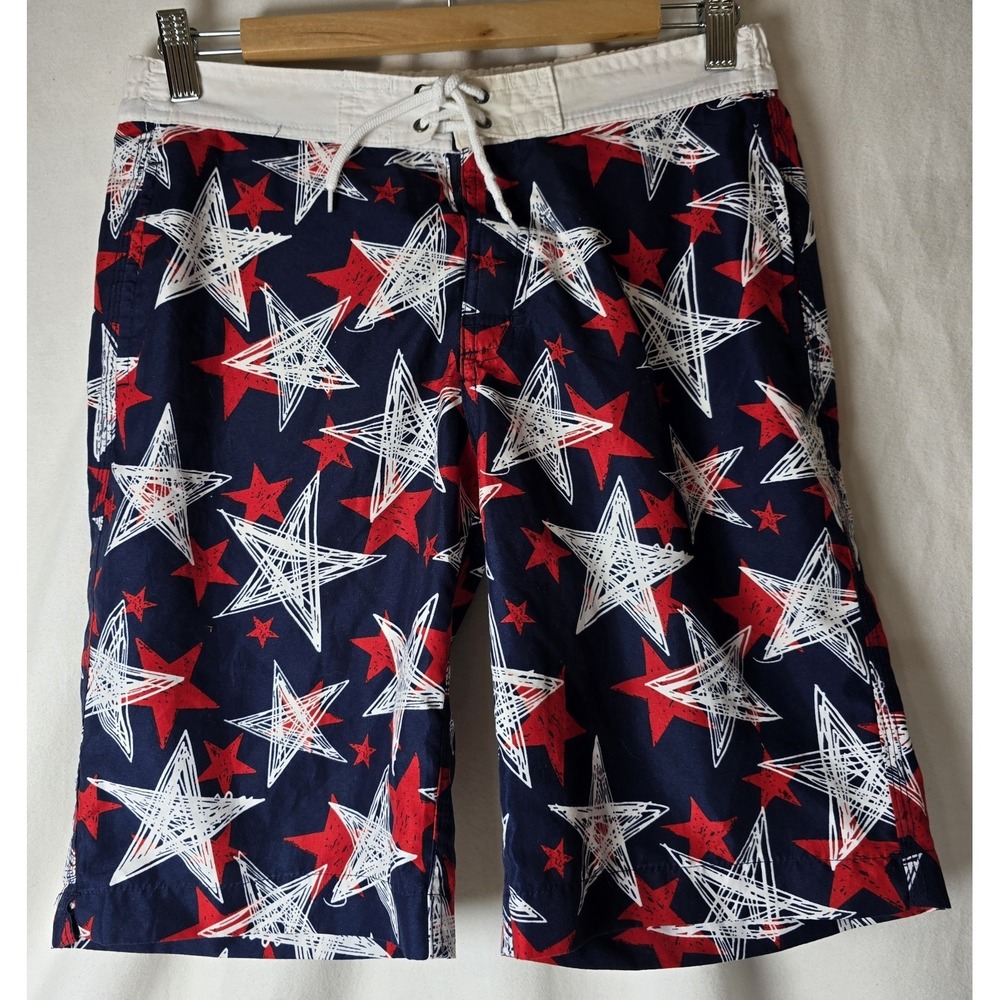 Surf & SwimCo. Swim Trunks Mens Size Large‎ Patriotic Red White Blue Mesh Lined